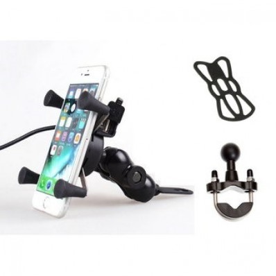 CLAW Universal motorcycle smartphone holder (X-Grip) with USB charger